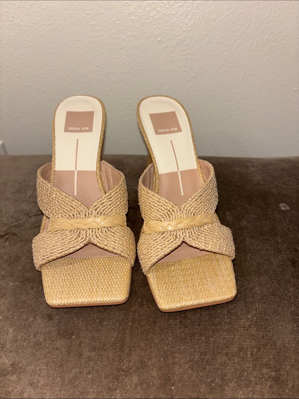 Dolce Vita Braided Raffia Tan Slide Mules
